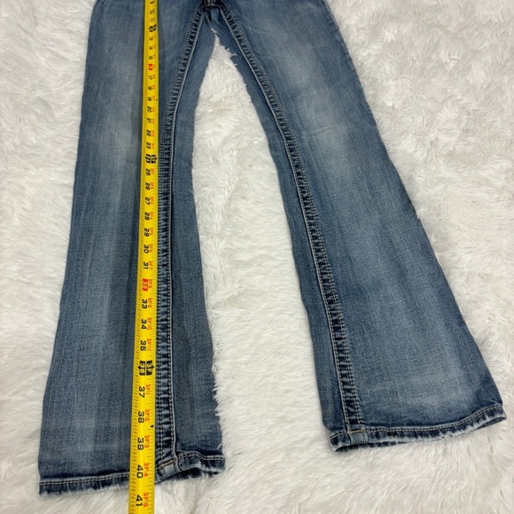Miss Me Mid Rise Boot Cut Jean Bling Black Pocket Sequin Crystal Embellished 24 - Picture 2 of 13